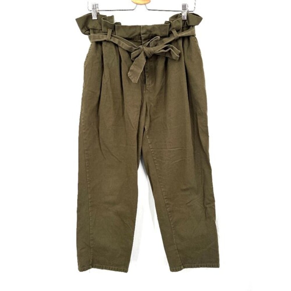 PS / LA paper bag waist army green high rise pants cropped mom fit baggy comfy L
